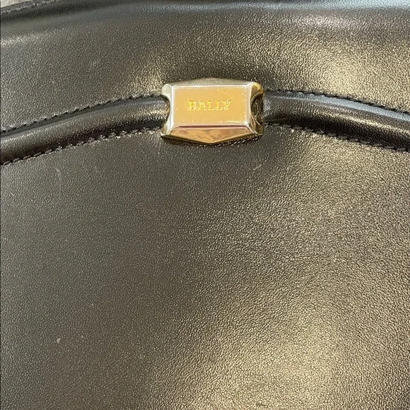 Bally Black Leather Shoulder Bag with Gold Detail